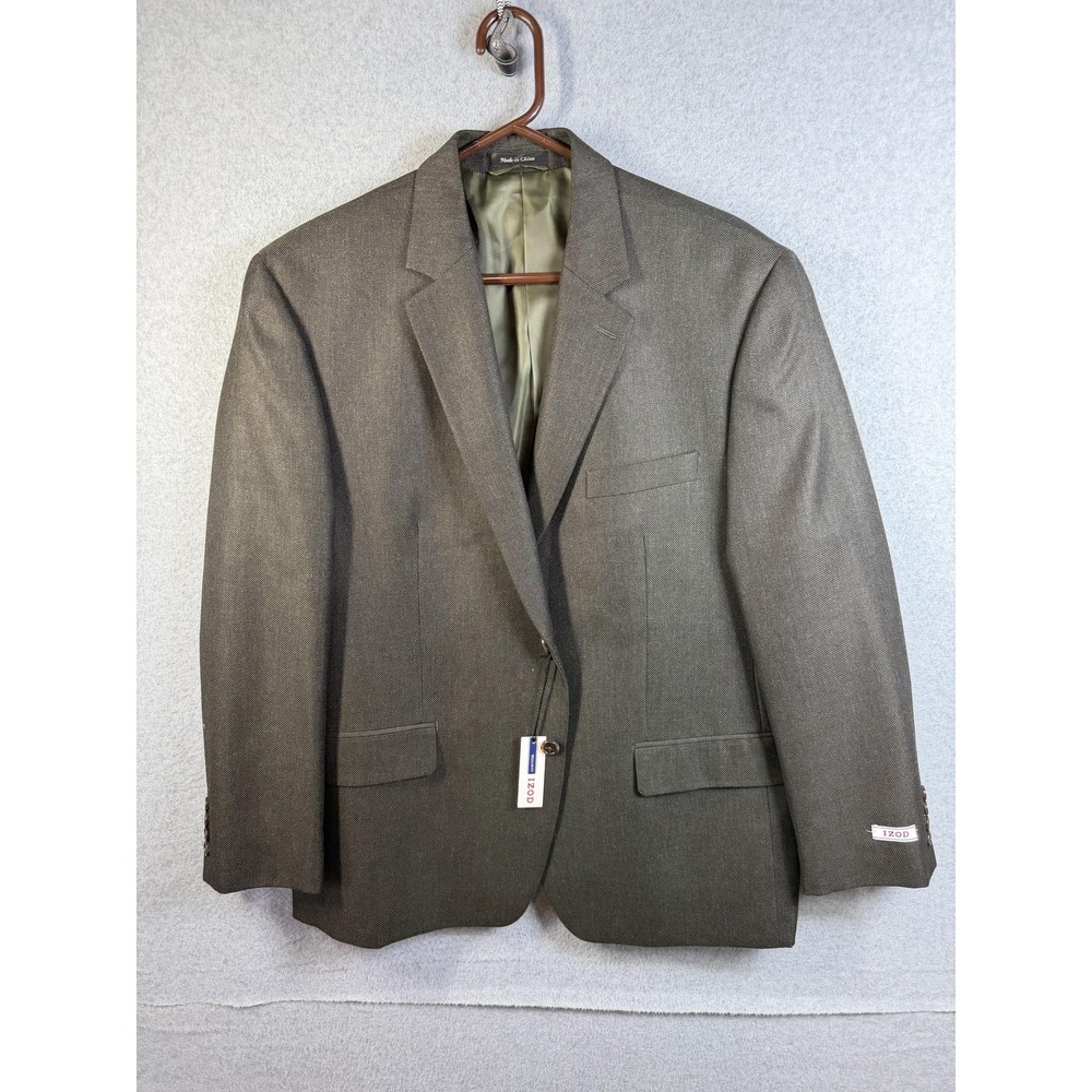 Izod Blazer Mens 44 Short‎ Olive Check Regular Fit Suit Jacket Business Formal